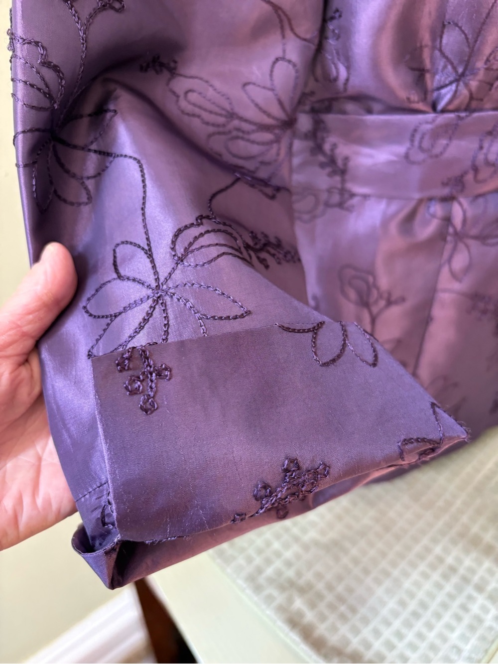 Laura Purple Floral faux taffeta Tie-Waist Blouse jacket Sz 8 quiet luxury - Picture 4 of 10